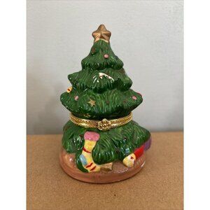 Vtg‎ Ceramic Decorative Christmas Tree Hinged Trinket Box Holiday Decor